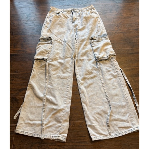 Jules & Leopold Pants - Sincerely Jules Cargo Pants Wide Leg Y2K Utility Baggy Tan size 7 27 90s Jeans